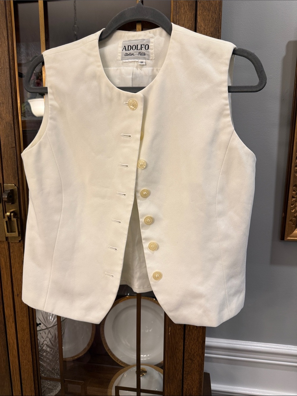 Vintage Adolfo Petite Ivory Sleeveless Buttoned Vest
